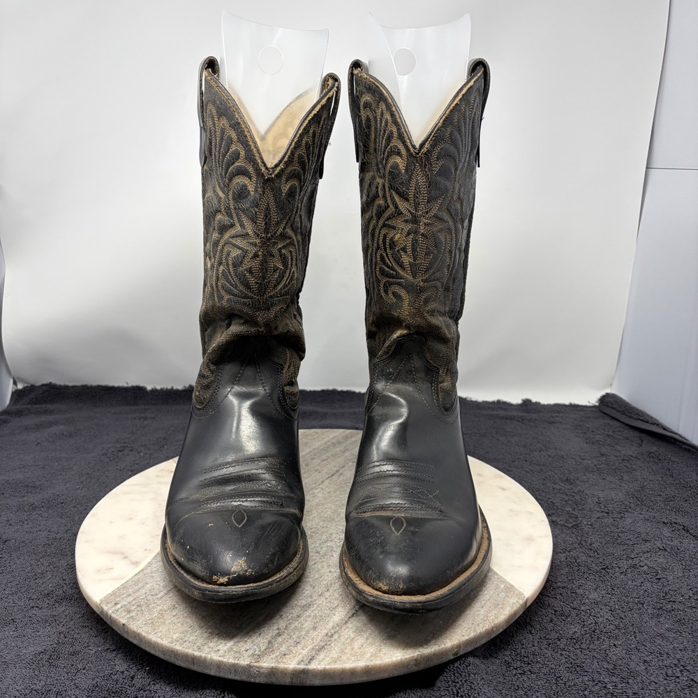Texas Brand Mens Western Cowboy Boots Black Brown Distressed Size 9.5 D Western